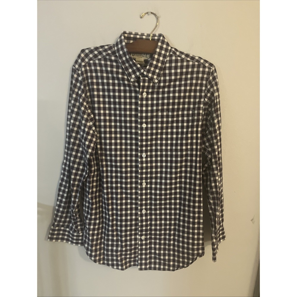 Duluth Trading Co Plaid Dress Shirt Mens M Black Red Check Button Down Holiday